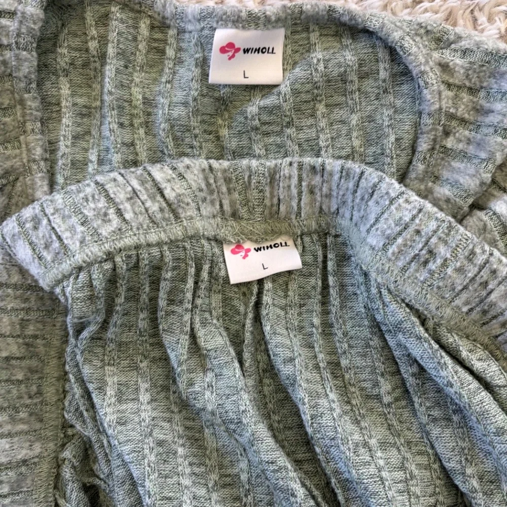 Wiholl Fuzzy Sage Green Pajama Loungewear Set Size Large - Picture 7 of 14